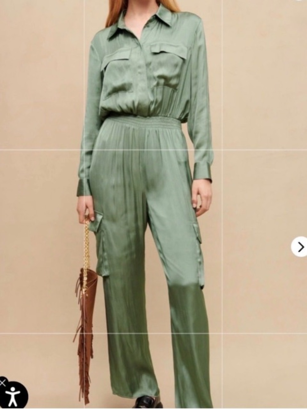 Maje Daicy Green Satin Jumpsuit NWOT - Picture 2 of 6